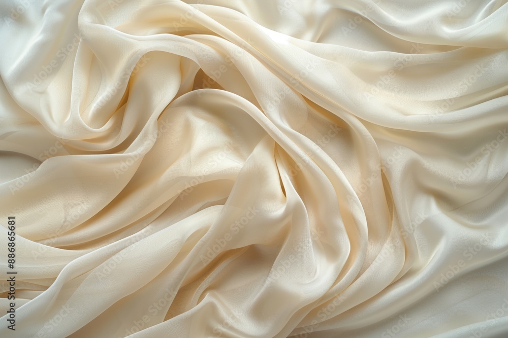 Poster soft white fabric texture close-up on gray background. natural georgette material with smooth surfac