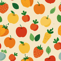 Vibrant Seamless Pattern of Fresh Farm Produce Fruits and Vegetables Design