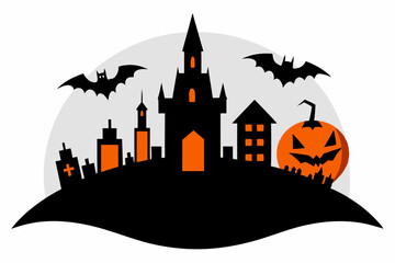 City panorama in Halloween vector isolated on white background