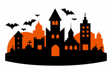 City panorama in Halloween vector isolated on white background