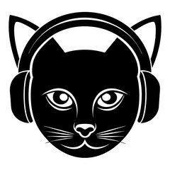 cat head in headphones Silhouette illustration on a white background