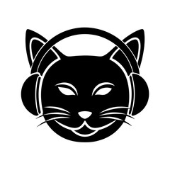 cat head in headphones Silhouette illustration on a white background