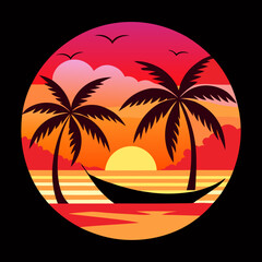 A captivating silhouette of a serene Caribbean beach at sunset