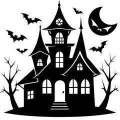 haunted Halloween house vector silhouette 