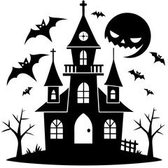 haunted Halloween house vector silhouette 