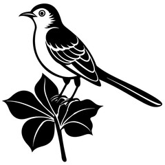 mockingbird auf blue bonnet flower vector silhouette 