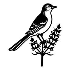mockingbird auf blue bonnet flower vector silhouette 