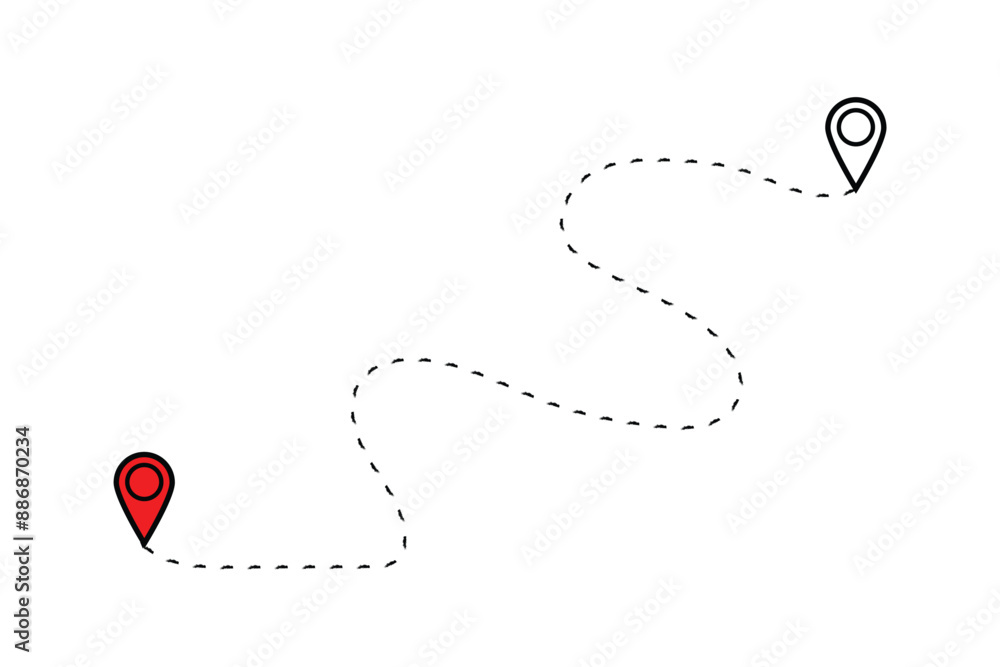 Poster route icon - two points with dotted path and location pin. gps navigation line route mark. eps 10. r