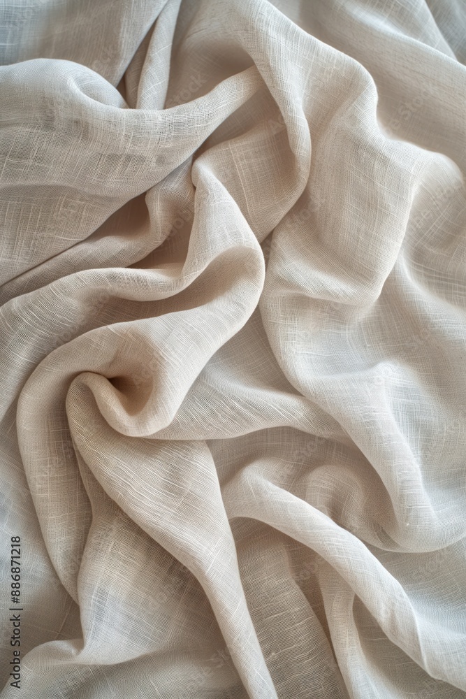 Aufkleber White linen fabric texture close-up with subtle weave pattern. Smooth surface and blurred background focus on natural material. Ideal for design, fashion, or home decor projects.