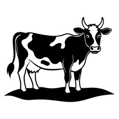 A cow standing in a green field vector silhouette