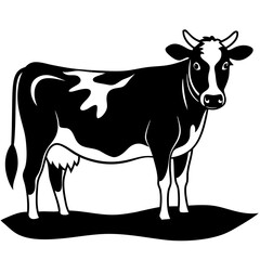 A cow standing in a green field vector silhouette