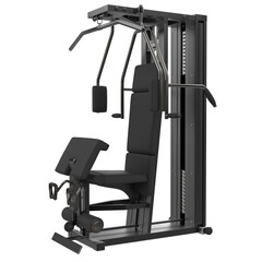 Gym multifunctional machine. Fitness, cardio and muscle building machines, equipments set at gym. Workout and training concept. 3d render illustration.