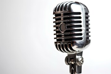 A close up of a microphone with a white background