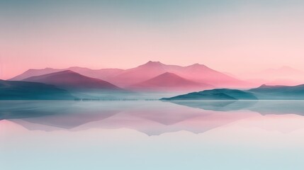 Fototapeta premium A vast expanse of water with towering mountains in the background and a vibrant blend of pink and blue skies overhead