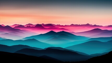 Obraz premium High-altitude mountain range view with sunset and colorful sky