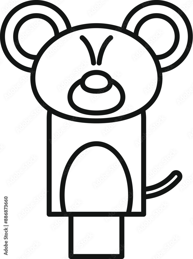 Poster simple line drawing of a finger mouse puppet with big ears and a tail