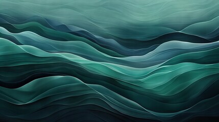 Fototapeta premium Painting of blue-green waves on black-white background with blue sky in the backdrop