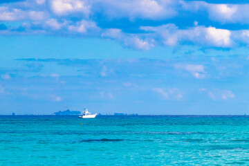 Tropical caribbean sea panorama view to Cozumel island cityscape Mexico.
