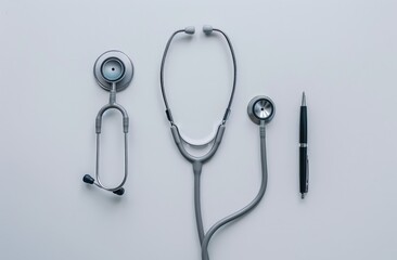 Two Stethoscopes and a Pen on a White Background