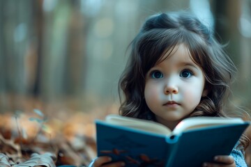 little girl reading a book