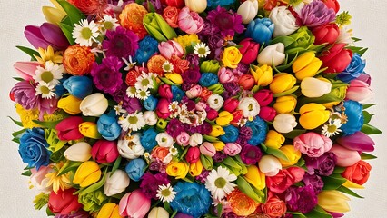 Fototapeta premium Bouquet of colorful flowers as a background top view