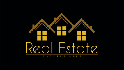 Black Gold Real Estate Logo. Construction Architecture Building Logo Design Template Element