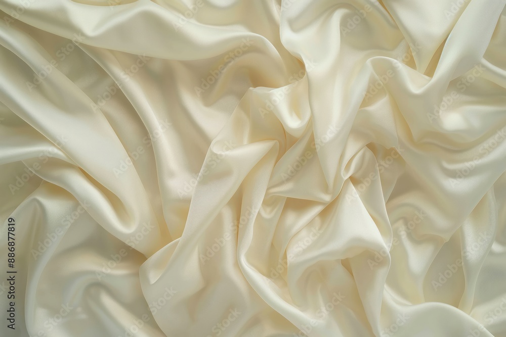 Poster Close-up view of crumpled beige fabric with textured surface. Focus on fabric texture adds depth to composition. Ideal for textile design, fashion, and interior decoration projects.