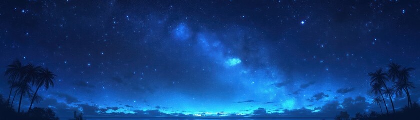 Fototapeta premium Beautiful night sky filled with stars and silhouetted trees, creating a serene and stunning celestial landscape.