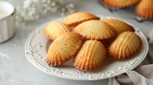 vanilla madeleines on a white plate plain french vanilla madeleine cake or cookie