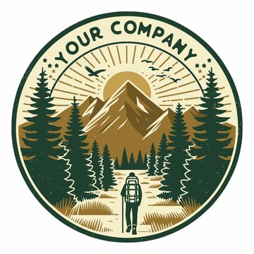 mountain with climber vintage badge design