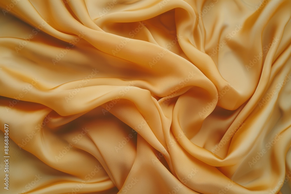 Poster orange fabric texture close-up view. crumpled folded orange cloth on light gray background. natural 