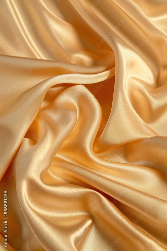 Poster golden satin fabric texture close-up. intricate patterns and folds reveal smooth surface. warm yello