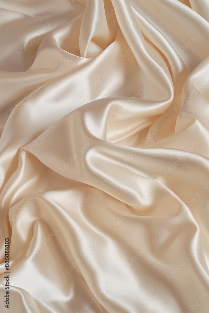 Aufkleber Close-up view of folded fabric with intricate texture patterns. Light beige material possibly used for clothing or home decor. Blurred background highlights fabric details.