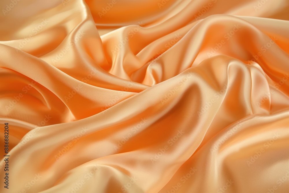 Poster orange fabric texture crumpled rough uneven background gray. close-up view folded rolled silk materi