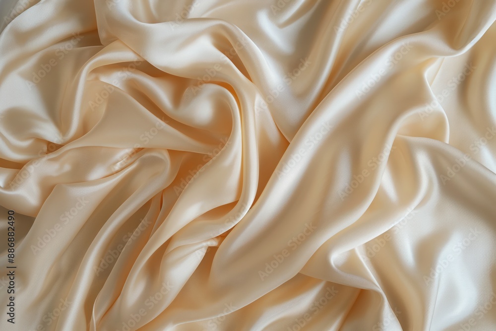 Poster Close-up view of smooth white silk fabric folded to create depth and dimension. Intricate details showcased on textured surface. Perfect for fashion, textile, or design projects.