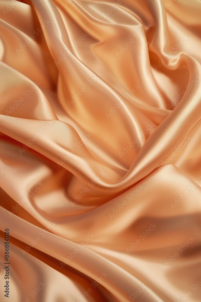Poster Soft peach fabric texture with wrinkled surface, overlapping layers create depth. Close-up view of Spandex material, smooth and natural appearance. Ideal for fashion, textile, or design projects.