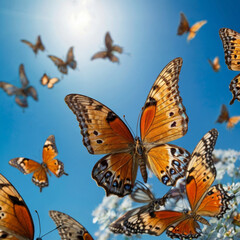 Butterflies Soaring in a Blue Sky