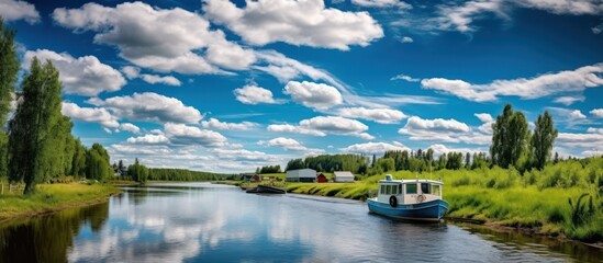 Boat on a River Under a Summer Sky