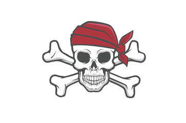 Pirate skull with red bandana vector symbol design illustration
