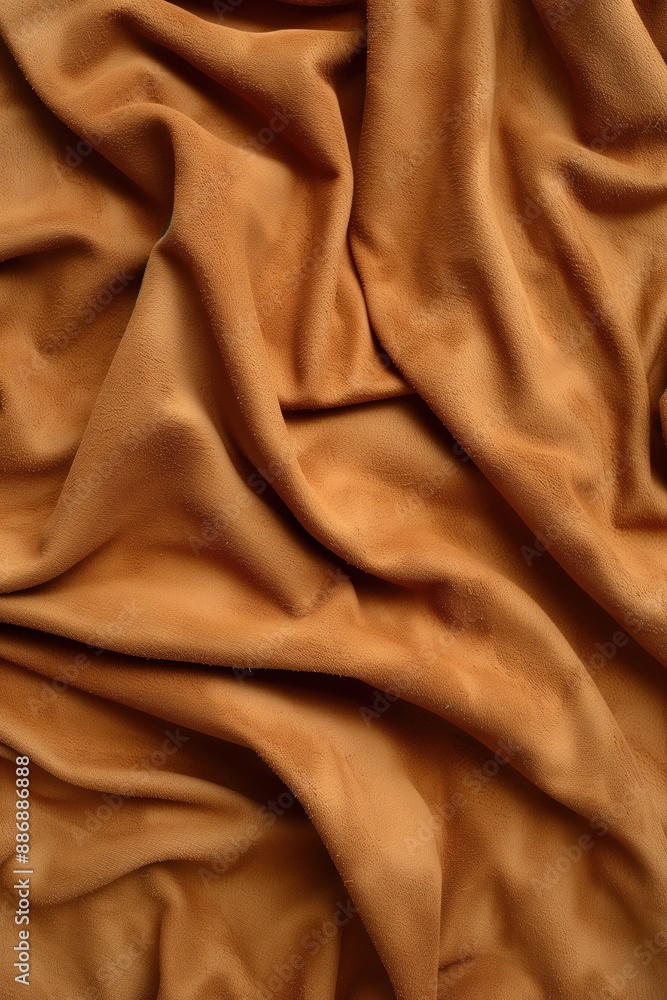 Poster brown suede fabric texture close-up with crumpled folds. earthy tone material worn look adds tactile