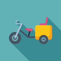 Yellow delivery tricycle with a box for transporting goods using pedal power