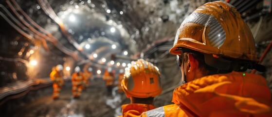 Surveying Mineral Deposits: Workers in Safety Gear in Underground Mine