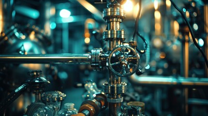 Close-up of industrial machinery with a blue tint. AI.