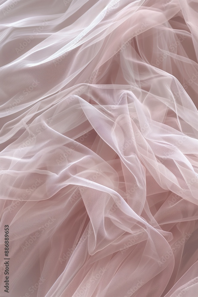 Aufkleber Pink tulle fabric texture close-up. Soft pink hue with intricate parallel lines adds texture to smooth surface. Simple gray background highlights vibrant color.