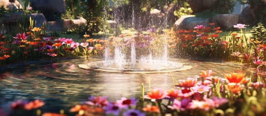 Fountain in a Garden of Flowers