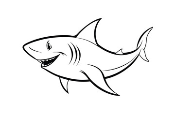 Obraz premium Minimalist shark line art vector on white background for digital and printable design.