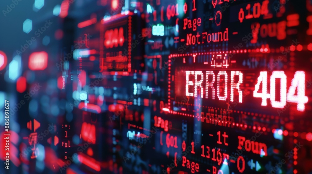Poster 404 error message on a digital screen. ai.