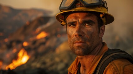 Fototapeta premium Firefighter battling a wildfire. AI.