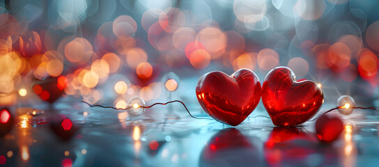 Blurred background with red hearts in the image.