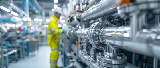 Fototapeta premium Experienced Engineer Inspecting Processing Plant Equipment for Maintenance